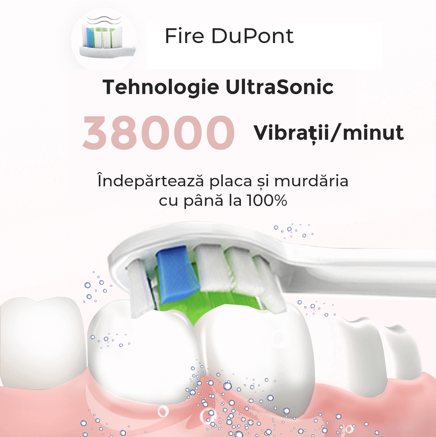 Periuta de dinti electrica Woya Smart Sonic Premium WH3, 4 moduri, 4 Capete, 38000 vpm, Roz - imagine 6