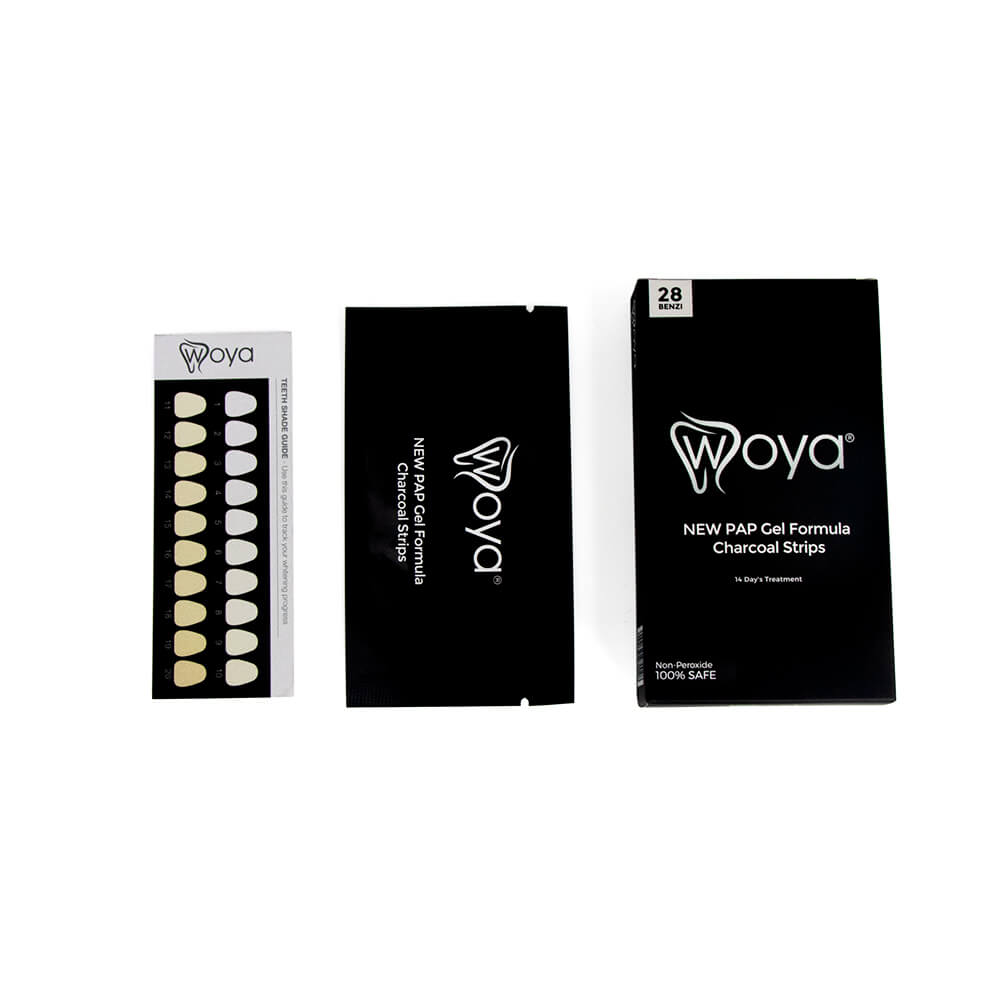Benzi pentru albirea dintilor Woya cu carbune activ si ulei de cocos