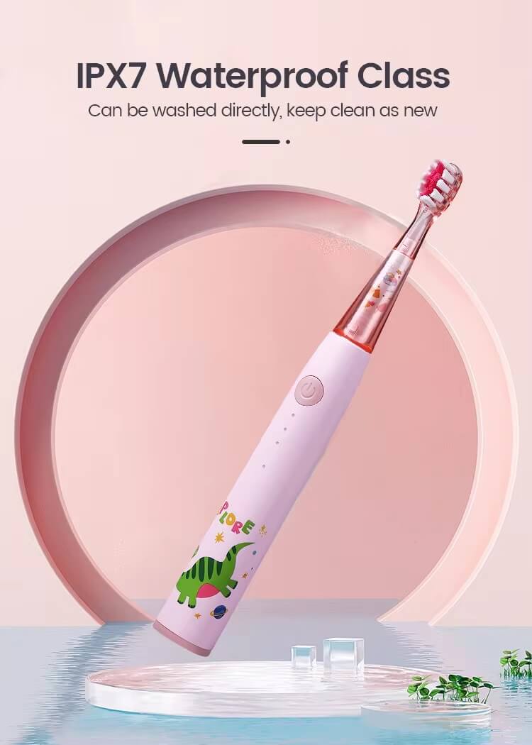 Periuta de dinti electrica pentru copii Woya ED716 Roz varsta 3+ cu 2 capete si 24000 de miscari/min - imagine 6