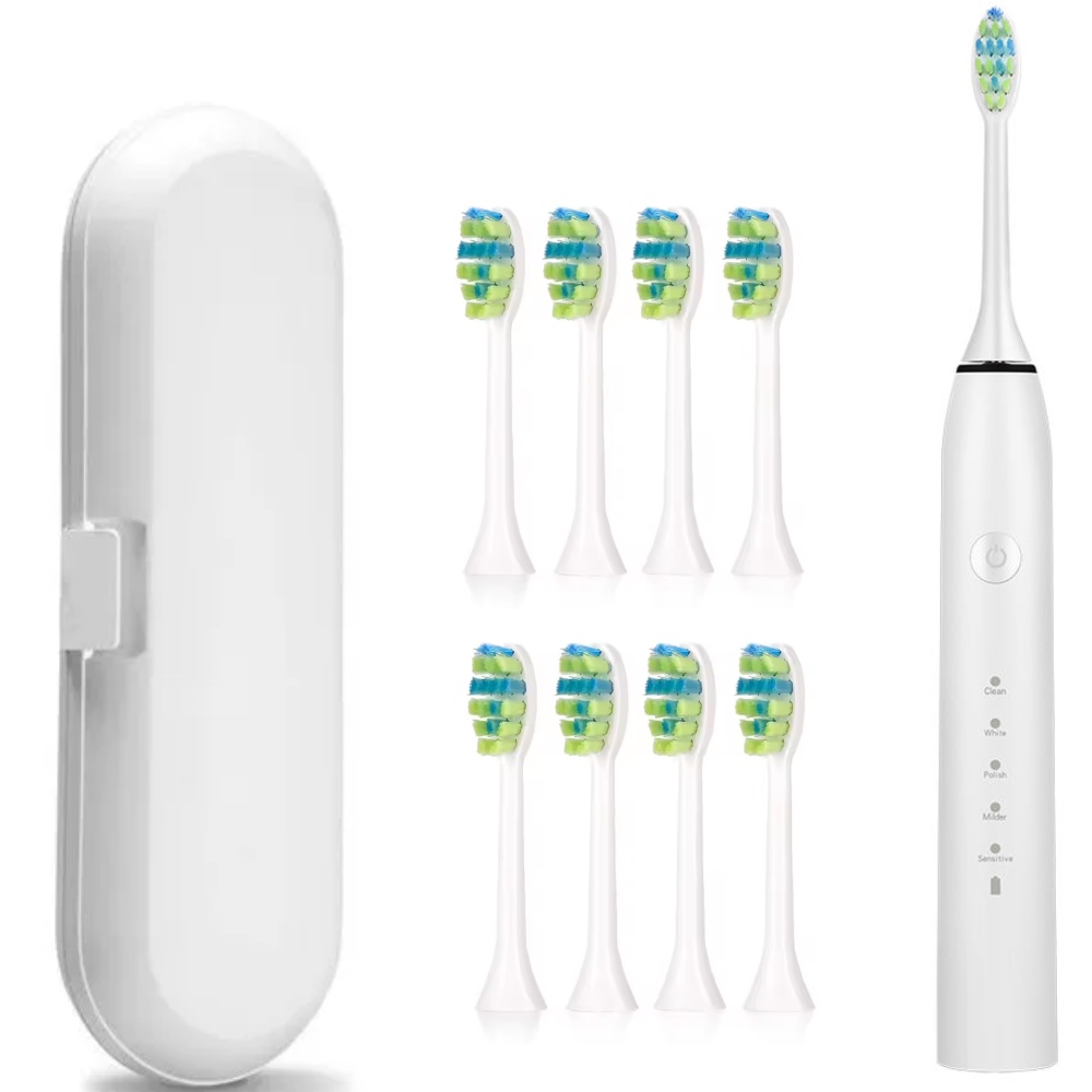 Periuta de dinti electrica Woya Smart Sonic EA311, 5 Moduri, 8 Capete, Etui Voiaj inclus, 38000 vpm, IPX7 – Alb