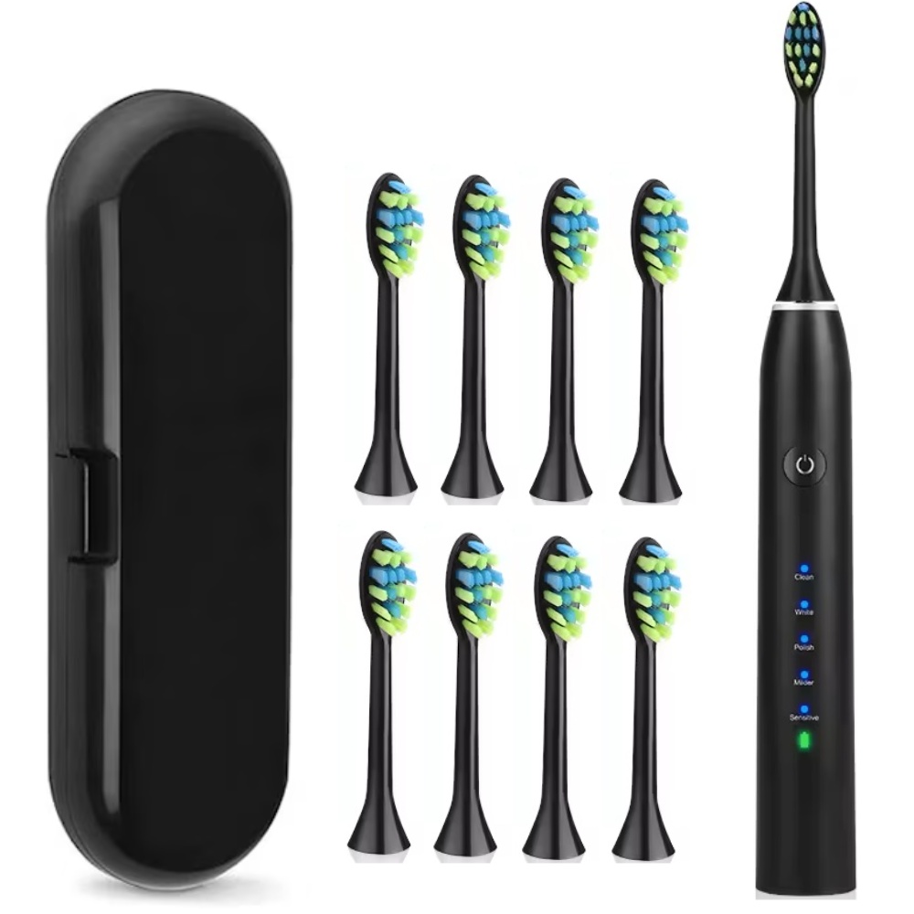 Periuta de dinti electrica Woya Smart Sonic EA311, 5 Moduri, 8 Capete, Etui Voiaj inclus, 38000 vpm, IPX7 – Negru