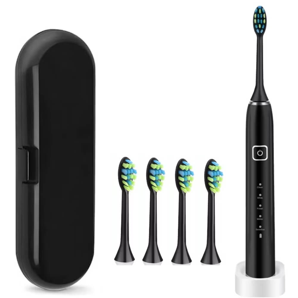 Periuta de dinti electrica Woya Smart Sonic EA312, 5 Moduri, 4 Capete, Etui Voiaj si Baza de incarcare, 38000 vpm, IPX7 – Negru