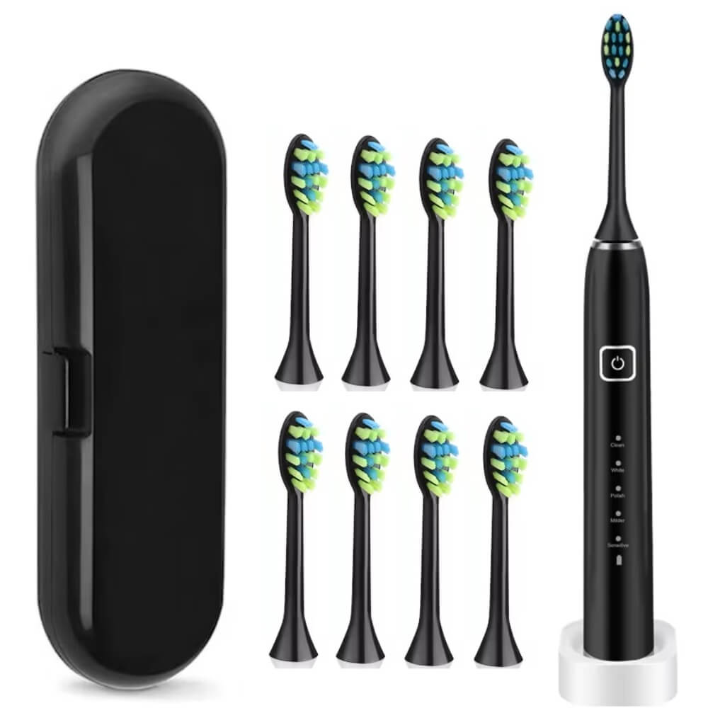 Periuta de dinti electrica Woya Smart Sonic EA312, 5 Moduri, 8 Capete, Etui Voiaj si Baza de incarcare, 38000 vpm, IPX7 – Negru