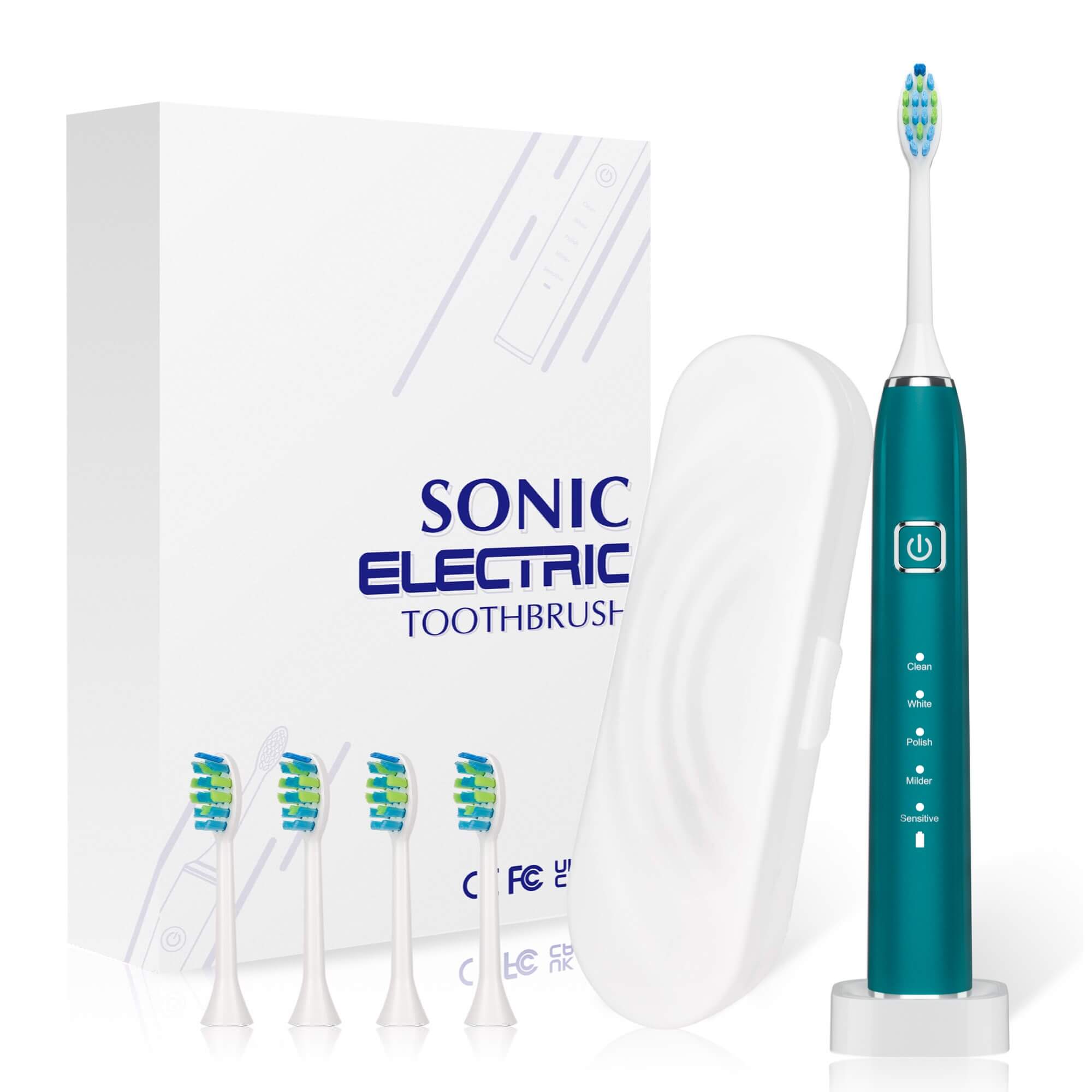 Periuta de dinti electrica Woya Smart Sonic EA312, 5 Moduri, 4 Capete, Etui Voiaj si Baza de incarcare, 38000 vpm, IPX7 – Turcoaz